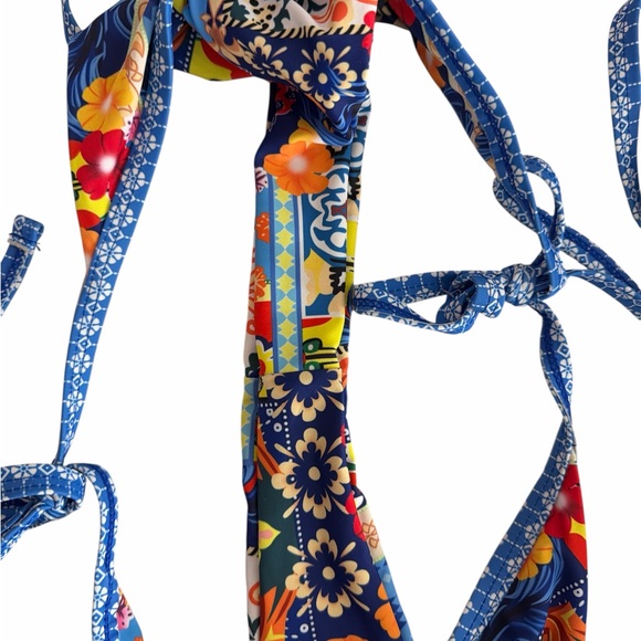 Blue Floral Patchwork Triangle Bikini Set - Picture 2 of 2